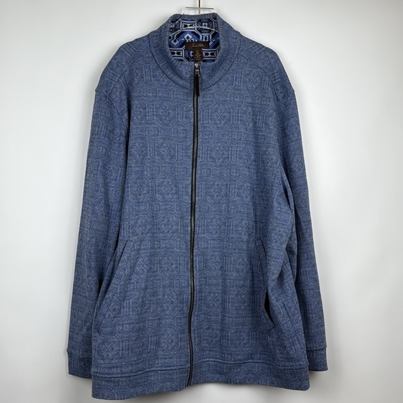 Tasso Elba Mens Graphic Knit Zip Up Jacket in Navy Blue Size XXL - Picture 2 of 8